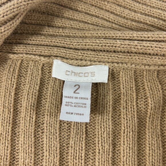 Chicos Womens Size 2 Large Tan Open Front Cardigan Fountain Cable Knit Draped - Picture 3 of 7